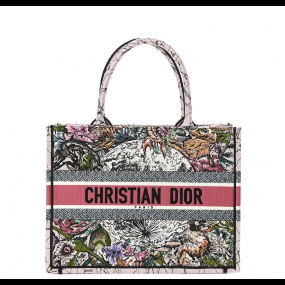 Canvas Embroidered Small Zodiac Book Tote Pink Multicolor
